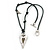 Long Grey Leather Cord Necklace With Contemporary Heart Pendant In Rhodium Plating - 80cm Length