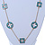 Long Stylish Round & SquareTeal Enamel Station Necklace In Gold Plating - 94cm Length/ 8cm Extension - view 8