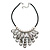 Ethnic Metal 'Leaf' Bib Style Necklace With Black Leather Cord In Antique Silver Tone - 38cm Length/ 5cm Extension - view 9