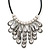 Ethnic Metal 'Leaf' Bib Style Necklace With Black Leather Cord In Antique Silver Tone - 38cm Length/ 5cm Extension - view 10