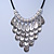 Ethnic Metal 'Leaf' Bib Style Necklace With Black Leather Cord In Antique Silver Tone - 38cm Length/ 5cm Extension - view 2