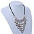 Ethnic Metal 'Leaf' Bib Style Necklace With Black Leather Cord In Antique Silver Tone - 38cm Length/ 5cm Extension - view 3