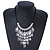 Ethnic Metal 'Leaf' Bib Style Necklace With Black Leather Cord In Antique Silver Tone - 38cm Length/ 5cm Extension - view 5