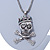 Clear, AB Crystal 'Skull & Bones In The Crown' Pendant With Long Silver Tone Mesh Chain - 70cm Length - view 6