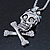 Clear, AB Crystal 'Skull & Bones In The Crown' Pendant With Long Silver Tone Mesh Chain - 70cm Length - view 10