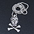 Clear, AB Crystal 'Skull & Bones In The Crown' Pendant With Long Silver Tone Mesh Chain - 70cm Length - view 4