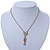 Light Grey/ Beige Enamel Floral Dangle Pendant Gold Tone Chain Necklace - 36cm Length/ 8cm Extension - view 2