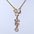 Light Grey/ Beige Enamel Floral Dangle Pendant Gold Tone Chain Necklace - 36cm Length/ 8cm Extension - view 8