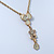 Light Grey/ Beige Enamel Floral Dangle Pendant Gold Tone Chain Necklace - 36cm Length/ 8cm Extension - view 9