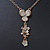 Light Grey/ Beige Enamel Floral Dangle Pendant Gold Tone Chain Necklace - 36cm Length/ 8cm Extension - view 7