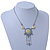 Vintage Inspired Light Blue Crystal, Enamel Floral Medallion Pendant Necklace In Pewter Tone Metal - 36cm Length/ 8cm Extension - view 5