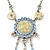Vintage Inspired Light Blue Crystal, Enamel Floral Medallion Pendant Necklace In Pewter Tone Metal - 36cm Length/ 8cm Extension - view 4