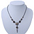 Vintage Inspired Grey Enamel, Crystal Floral V-Shape Necklace In Pewter Tone Metal - 38cm Length/ 6cm Extension - view 2