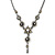 Vintage Inspired Grey Enamel, Crystal Floral V-Shape Necklace In Pewter Tone Metal - 38cm Length/ 6cm Extension
