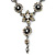 Vintage Inspired Grey Enamel, Crystal Floral V-Shape Necklace In Pewter Tone Metal - 38cm Length/ 6cm Extension - view 4