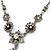 Vintage Inspired Grey Enamel, Crystal Floral V-Shape Necklace In Pewter Tone Metal - 38cm Length/ 6cm Extension - view 5