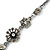 Vintage Inspired Grey Enamel, Crystal Floral V-Shape Necklace In Pewter Tone Metal - 38cm Length/ 6cm Extension - view 6