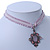 Victorian Style Filigree Pink Crystal Pendant With Pale Lavender Stretch Ribbon Choker Necklace In Burn Silver - 28cm Length/ 5cm Extension - view 11