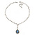 White Simulated Pearl Y-Shape Necklace With Blue Cat Eye Oval Pendant In Antique Silver Tone - 38cm Length/ 8cm Extension - view 4