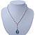 White Simulated Pearl Y-Shape Necklace With Blue Cat Eye Oval Pendant In Antique Silver Tone - 38cm Length/ 8cm Extension - view 8