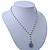 White Simulated Pearl Y-Shape Necklace With Blue Cat Eye Oval Pendant In Antique Silver Tone - 38cm Length/ 8cm Extension - view 11