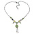 Vintage Inspired Green Crystal, Floral Charm Necklace In Pewter Tone Metal - 38cm Length/ 4cm Extension - view 2