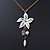 White Enamel 'Flower' With Beaded Tassel Pendant On Antique Gold Chain - 36cm Length/ 8cm Extension - view 4