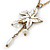 White Enamel 'Flower' With Beaded Tassel Pendant On Antique Gold Chain - 36cm Length/ 8cm Extension - view 2