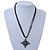 Victorian Style Grey Enamel Cross Pendant On Black Organza Ribbon - 48cm Length (Adjustable up to 64cm) - view 3