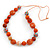 Long Orange Wood and Cotton Bead Cord Necklace - 88cm L