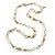 Long Milky White/ Beige Glass and Ceramic Bead, Gold Round Link Necklace - 100cm L