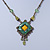 Vintage Inspired Green, Yellow Square Pendant On Bronze Tone Beaded Chain Necklace - 36cm Length/ 8cm Extension - view 8