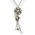 Crystal Flower Pendant With Charms With Silver Tone Chain & White Organza Ribbon - 38cm Length/ 7cm Extension