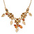 Beige Enamel Flower, Leaves, Bead Necklace In Gold Tone Metal - 38cm L/ 6cm Ext
