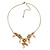 Beige Enamel Flower, Leaves, Bead Necklace In Gold Tone Metal - 38cm L/ 6cm Ext - view 5