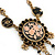 Vintage Inspired Black Crystal, Enamel Floral Medallion Pendant Necklace In Burn Gold Metal - 36cm Length/ 8cm Extension - view 2