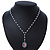 White Faux Pearl Y-Shape Necklace With Pink Cat Eye Oval Pendant In Silver Tone - 38cm L/ 8cm Ext - view 3