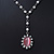 White Faux Pearl Y-Shape Necklace With Pink Cat Eye Oval Pendant In Silver Tone - 38cm L/ 8cm Ext - view 2