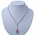 White Faux Pearl Y-Shape Necklace With Pink Cat Eye Oval Pendant In Silver Tone - 38cm L/ 8cm Ext - view 9