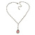 White Faux Pearl Y-Shape Necklace With Pink Cat Eye Oval Pendant In Silver Tone - 38cm L/ 8cm Ext - view 6