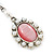 White Faux Pearl Y-Shape Necklace With Pink Cat Eye Oval Pendant In Silver Tone - 38cm L/ 8cm Ext - view 5