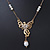 Crystal, Simulated Pearl Bead Dove Bird Pendant With Gold Tone Chain - 36cm L/ 8cm Ext - view 2