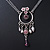 Pink Enamel Floral, Crystal, Freshwater Pearl Circle Pendant With Silver Tone Double Chain - 34cm L/ 5cm Ext - view 8