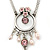 Pink Enamel Floral, Crystal, Freshwater Pearl Circle Pendant With Silver Tone Double Chain - 34cm L/ 5cm Ext - view 4
