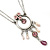 Pink Enamel Floral, Crystal, Freshwater Pearl Circle Pendant With Silver Tone Double Chain - 34cm L/ 5cm Ext - view 3