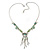 Light Green Enamel, Crystal, Floral Tassel Necklace In Silver Tone - 38cm L/ 5cm Ext - view 4