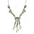 Light Green Enamel, Crystal, Floral Tassel Necklace In Silver Tone - 38cm L/ 5cm Ext