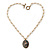 Floral Cameo Medallion Pendant On Faux Pearl Chain With T- Bar Closure In Gold Tone - 38cm L - view 4
