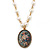 Floral Cameo Medallion Pendant On Faux Pearl Chain With T- Bar Closure In Gold Tone - 38cm L