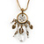 Vintage Inspired Floral, Bead Charm Pendant With Antique Gold Chain & White Suede Cord Necklace - 36cm Length/ 7cm Extension